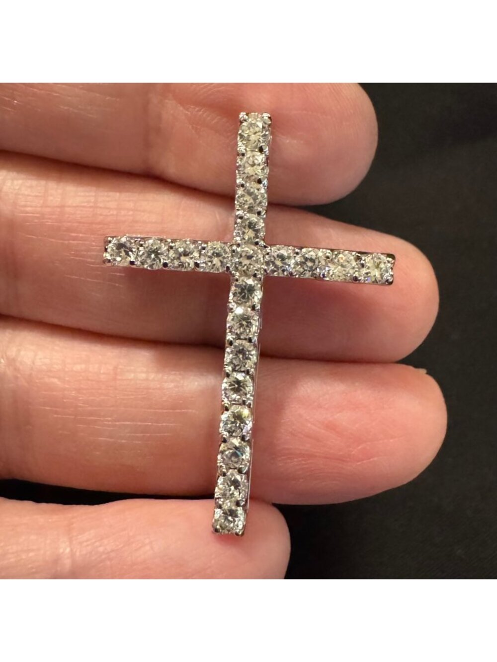 Solid Sterling Silver 925 Cubic Zirconia Cross Pendant Size 1.5" Length